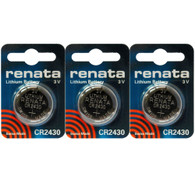 Renata CR2430 Lithium Coin Batteries 3V Blister Card Packaged For Peg Hook Durable (3 Pack)