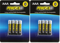 2 pack Powerex AAA 1000mAh NiMH Rechargeable Batteries- 4 Batteries Per Pack - MHRAAA4
