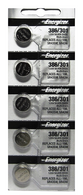 Energizer 386 or 301 Button Cell Silver Oxide SR43W Watch Battery Pack of 5 Batteries