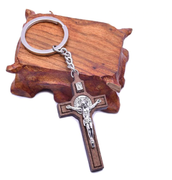 Keyring: Wooden St Benedict Crucifix (KR2B15)