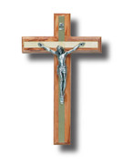 Wall Crucifix: Olive Wood Thick Metal Inlay 20cm (CROS20)