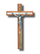 Wall Crucifix: Olive Wood Thick Metal Inlay 25cm (CROS25)