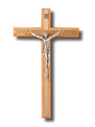 Wall Crucifix: Olive Wood  Thin Metal Inlay 30cm (CROPF30)
