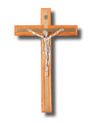 Wall Crucifix: Olive Wood Thin Metal Inlay 20cm (CROPF20)