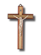 Wall Crucifix, Wood Brass Inlay 20cm (CRNCS20)