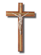 Wall Crucifix, Wood Brass Inlay 25cm (CRNCS25)