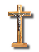 Standing Crucifix, Olive Wood/Metal 22cm (CROPF20B)