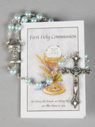 Communion Rosary & Leaflet: Blue 5mm bead (RX726B)