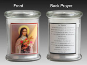 Glass Candle Holder LED battery: St Theresa