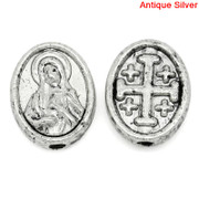 Antique Silver Oval Spacer Bead:  Cross/SHM (B003)