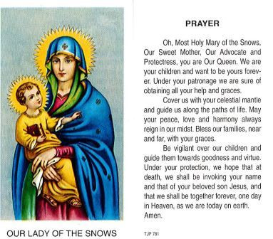 TJP Holy Card: Our Lady of the Snows (TJP781) - Ark Religious Supplies