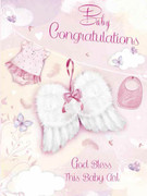 Card (each): Baby Girl Congratulations Glitter Wings (CDB4512e)