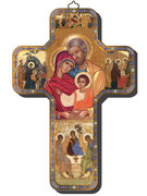 Wooden Cross with Foil Highlights: Icon Holy Family (CRICW03)