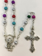 Plastic Bead Rosary: Multi Coloured in Cross Box (RX5680)
