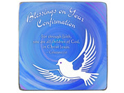 Confirmation Gift: Blue Metal Plaque with Dove (MP403)