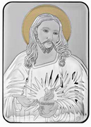 Greek Silver Icon Plaque: Sacred Heart Jesus 10x14cm (PL98201)