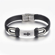 PU Leather Bracelet: Stainless Steel Cross (BR324C)
