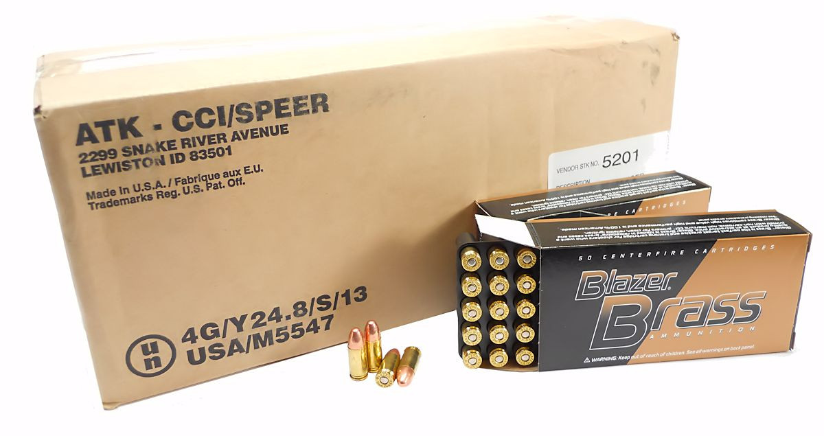1000 rounds 9mm brass case ammo