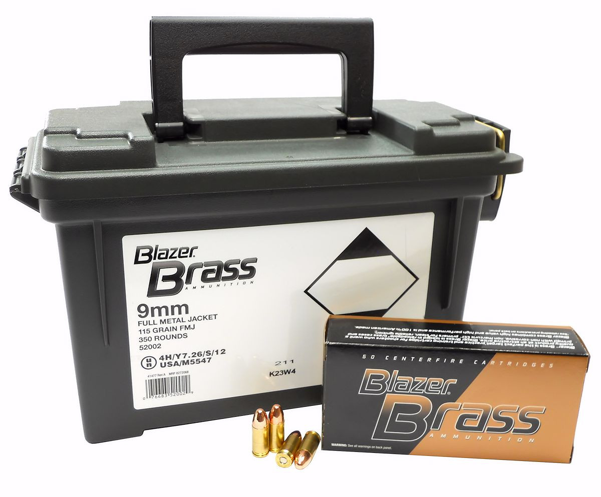 9mm Ammo 115gr FMJ CCI Blazer Brass (52002) 350 Round Ammo Can ...