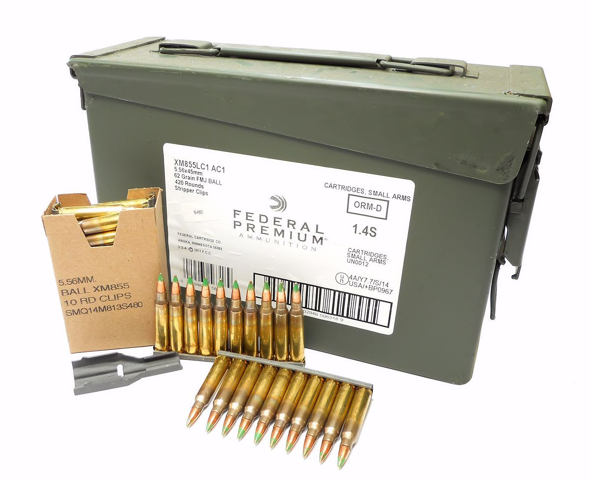 223 5.56x45 Ammo 62gr SS109 Federal (XM855LC1 AC1) 420 Round Can ...