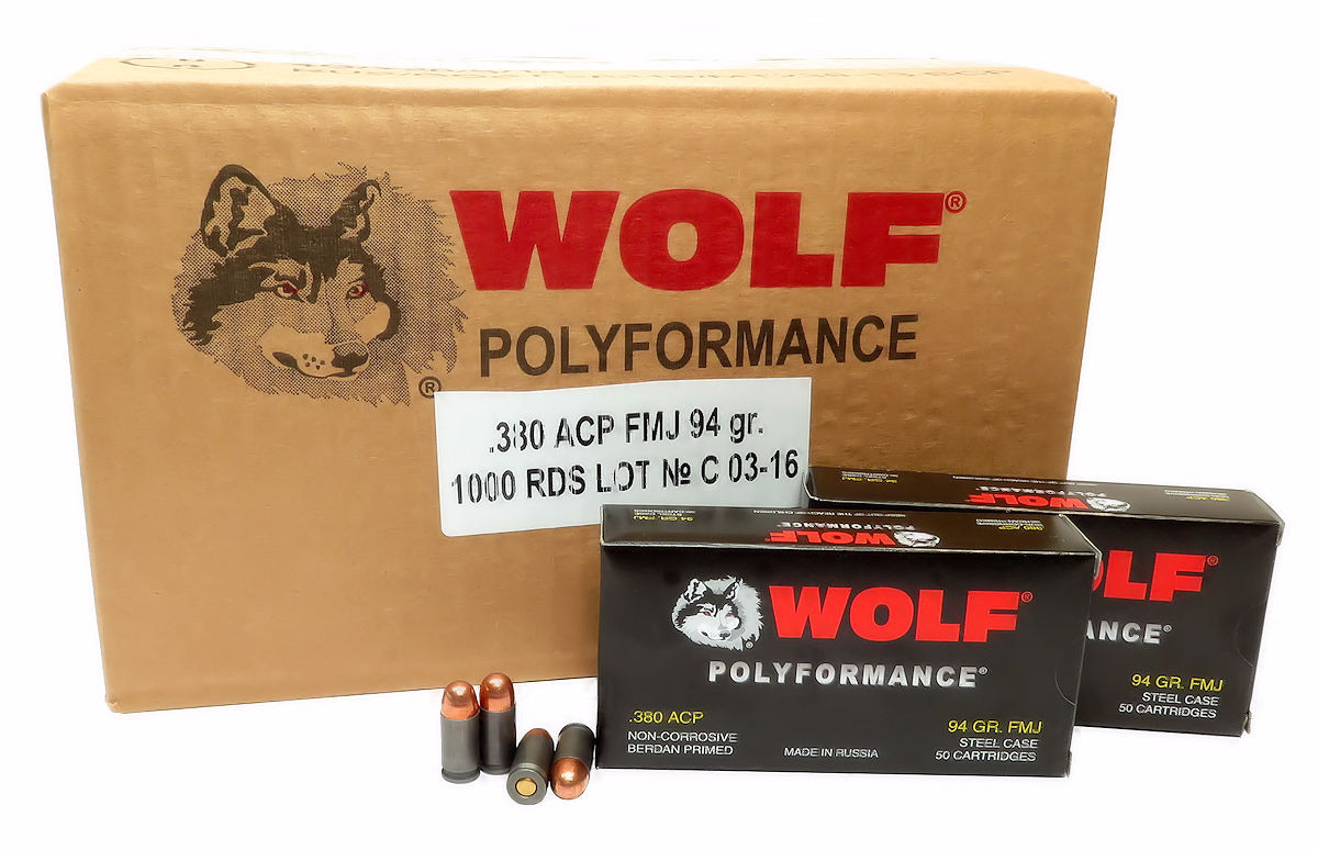 380 ACP 9x17 Ammo 94gr FMJ Wolf WPA Polyformance 1000 Round Case ...