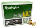 9mm 9x19 Ammo 115gr FMJ Remington UMC (L9MM3A) 250 Round Box