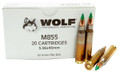 5.56x45 Ammo 62gr M855 Wolf Performance, Brass Cased 20 Round Box