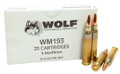 5.56x45 Ammo 55gr FMJ Wolf Performance, WM193 Brass Cased 20 Round Box