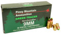 9mm 9x19 Ammo 119gr Green Tracer Piney Mountain 50 Round Box
