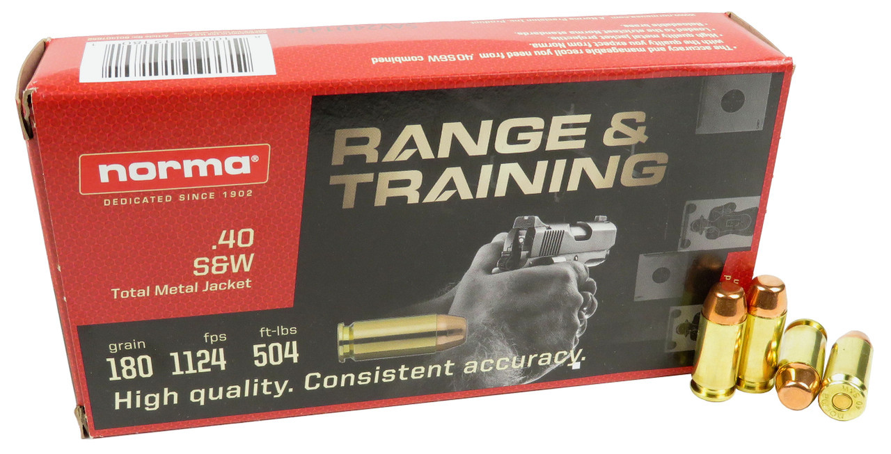 40 S&W Ammo 180gr FMJ Norma Range & Training 50 Round Box