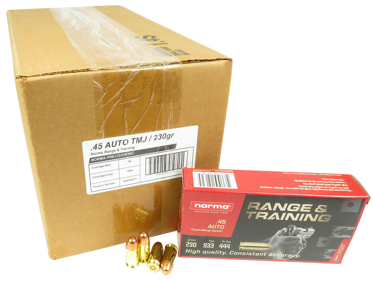 45 ACP Ammo 230gr TMJ Norma Range & Training 1000 Round Case