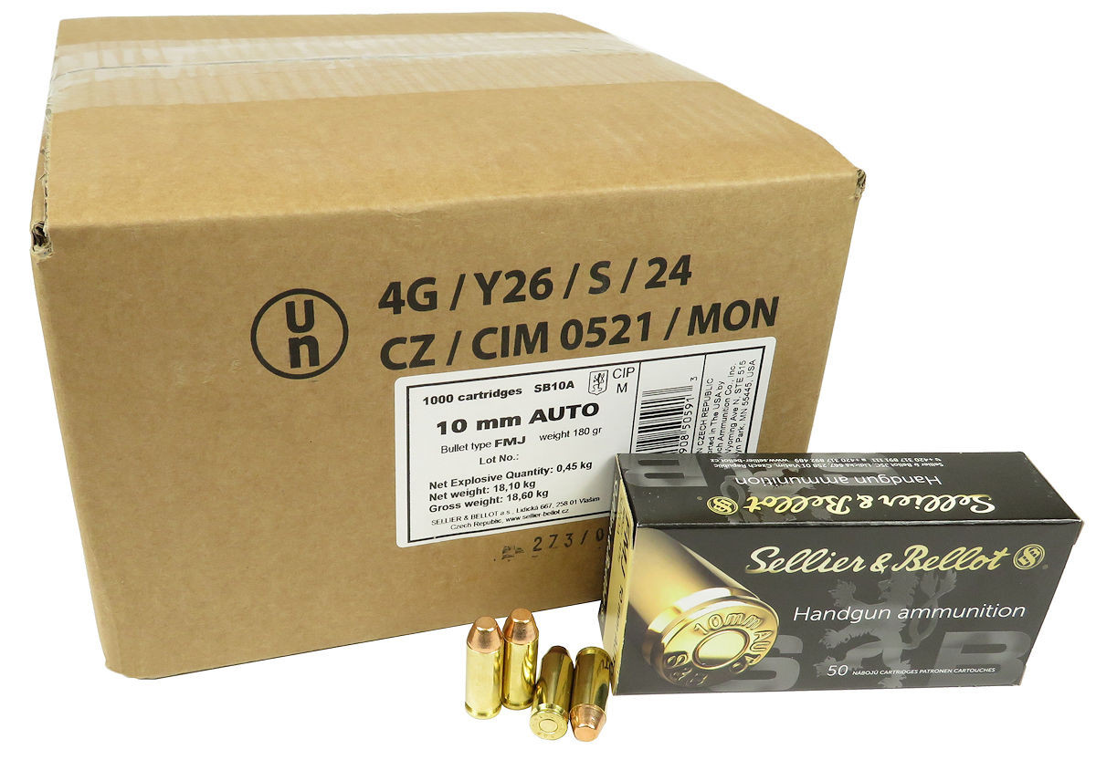 10mm Auto Ammo 180gr FMJ Sellier & Bellot (SB10A) 1000 Round Case