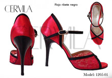 Online Tango Shoes - Cervila - Rojo Ribete Negro (fully leather)