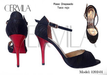 Online Tango Shoes - Cervila - Drapeado Negro Rojo (fully leather)