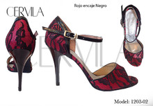 Online Tango Shoes - Cervila - Encaje Rojo Negro (fully leather)