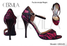 Online Tango Shoes - Cervila - Fucsia Encaje Negro (fully leather)