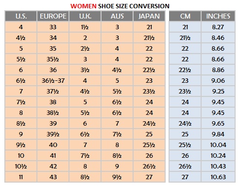 women's shoe size comparison chart