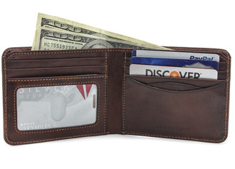 Prima Bi-Fold Wallet with I.D. PG418101 Front Open With Cards | Color Brown