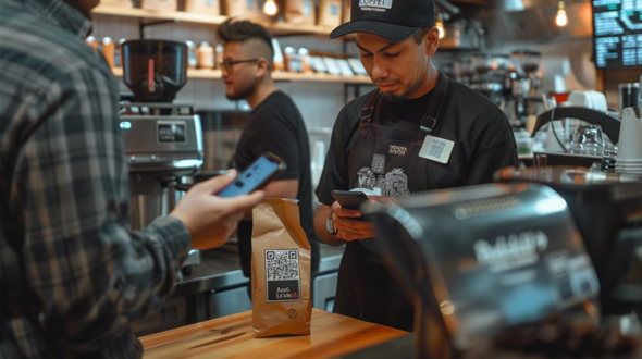 coffee shop using qr code marketing in its product packaging