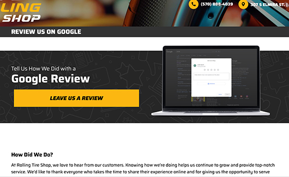 dedicated reviews page on a website