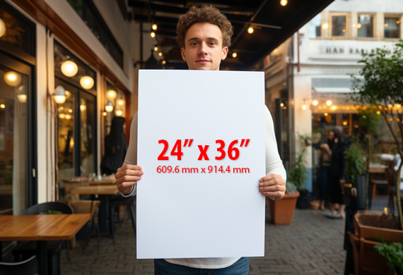 man holding a 24 x 36 inch large format posters