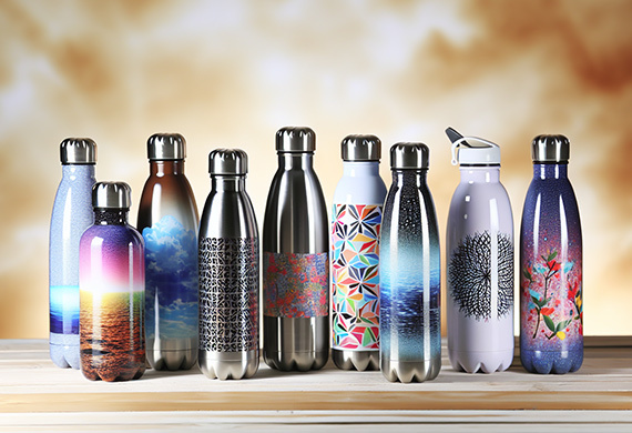 personalized products like water bottles created using UV printing technology