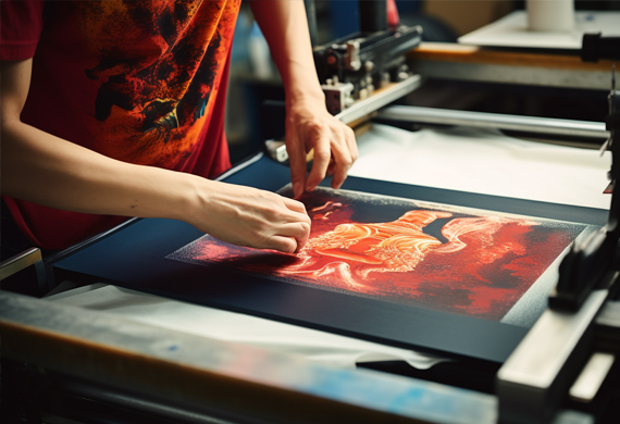 person printing a t-shirt using a screen printing technique