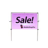This lightweight display is designed for temporary in-ground installations. Just drive the posts into the ground, secure the eye bolts to holes on the post and install your banner