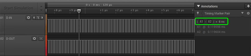Tested using a Saleae Logic Pro 16 running at 500 MS/s  (500 million samples per second  / 2 nS resolution)