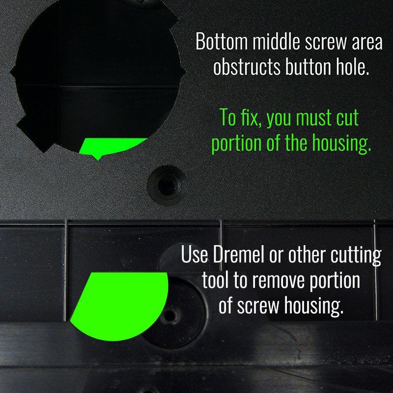 Step: Cut bottom middle screw housing with dremel tool