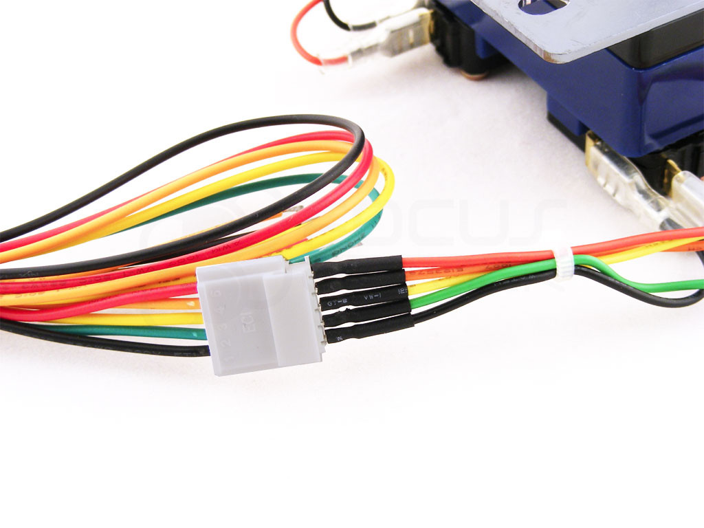 .187" to 5-pin conversion harness connects to Sanwa JLF-H joystick harness. (Note that some commercially made joysticks may have slightly different signal/color assignments.)