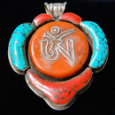 Tibetan Om Set In Coral And Turquoise