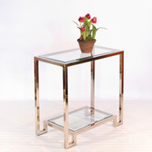 Worlds Away Domino Table in Nickel Plate with Clear Glass Shelves