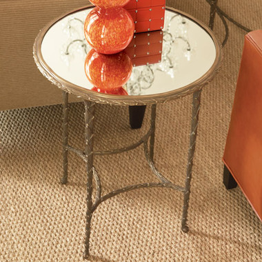 Global Views Organic Side Table
Dimensions: 21"DIA x 26"H
Antique brass finish, clear mirror top